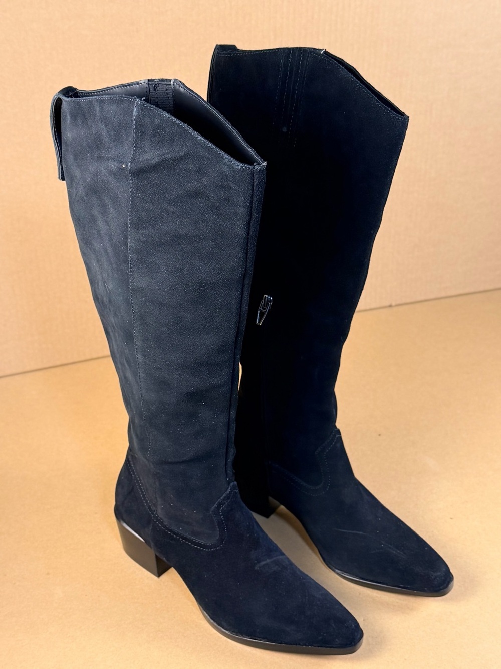 Dolce Vita Black Suede Knee-High Pointed Toe Block Heel Boots